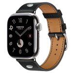 Apple Watch Hermes Series 11 42mm, классический кожаный черный ремешок с клепкой