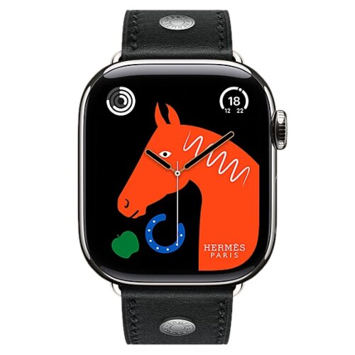 Apple Watch Hermes Series 11 42mm, классический черный ремешок с клепкой