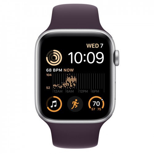Apple Watch SE (2022) 44mm, Silver Aluminum Case with Sport Band - Elderberry