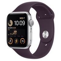Apple Watch SE (2022) 44mm, Silver Aluminum Case with Sport Band - Elderberry