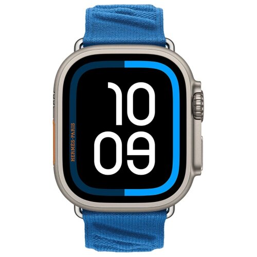 Apple Watch Ultra 3 Hermes 49mm, ремешок  En Mer Bleu Hydra голубого цвета