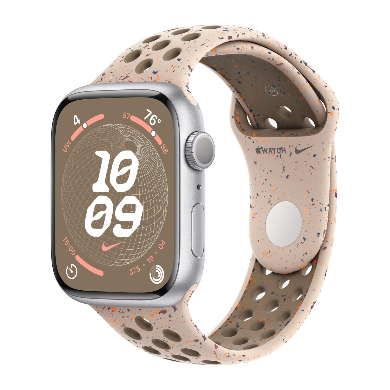 Apple Watch Series 9 45mm Silver Aluminum Case with Nike Sport Band Desert Stone