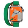 Apple Watch Hermes Series 9 41mm, двойной тонкий кожаный ремешок зеленого цвета