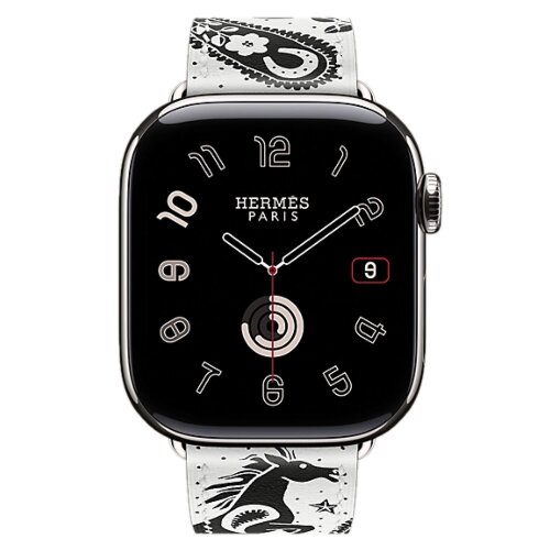 Apple Watch Hermes Series 12 42mm, классический белый ремешок (принт лошади)