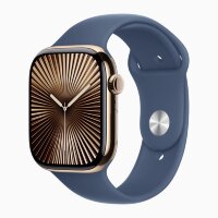 Apple Watch Series 10 46mm, Gold Titanium Case with Sport Band - Denim