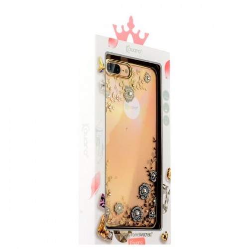 Чехол-накладка со стразами Swarovski для iPhone 8 Plus и 7 Plus- золотистый с белыми цветами