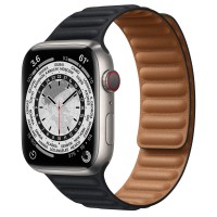 Apple Watch Series 7 45 мм Титановые, кожаный ремешок «Тёмная ночь»