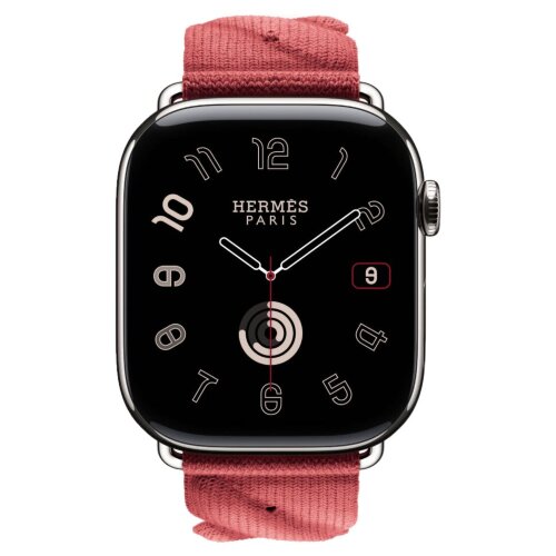 Apple Watch Hermes Series 11 46mm, ремешок из трикотажа красный
