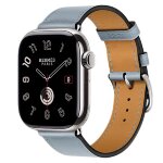 Apple Watch Hermes Series 11 42mm, классический кожаный светло-голубой ремешок