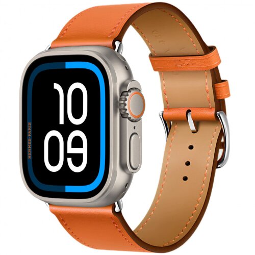 Apple Watch Ultra 3 Hermes 49mm, классический кожаный оранжевый ремешок