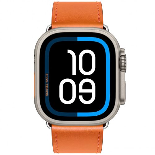 Apple Watch Ultra 3 Hermes 49mm, классический кожаный оранжевый ремешок