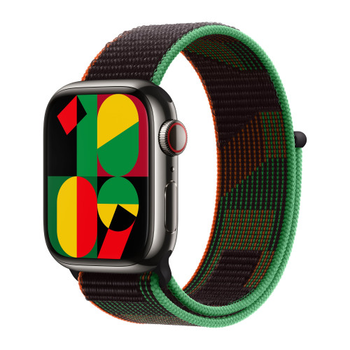 Apple Watch Series 9 41mm, Graphite Stainless Steel Case with Sport Loop - Black Unity