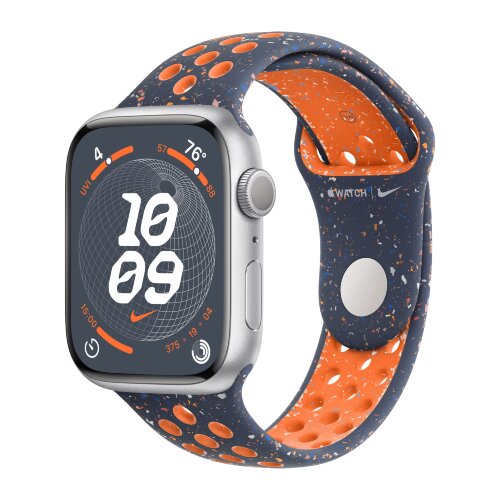 Apple Watch Series 9 45mm, Silver Aluminum Case with Nike Sport Band - Blue Flame