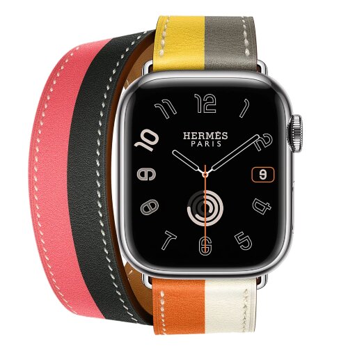 Apple Watch Hermes Series 9 45mm, двойной кожаный ремешок многоцветный