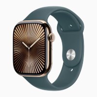 Apple Watch Series 10 46mm, Gold Titanium Case with Sport Band - Lake Green