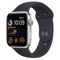 Apple Watch SE (2022) 44mm, Silver Aluminum Case with Sport Band - Midnight