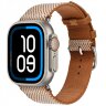 Apple Watch Ultra 3 Hermes 49mm, клетчатый ремешок из плетеного нейлона золотой с белым