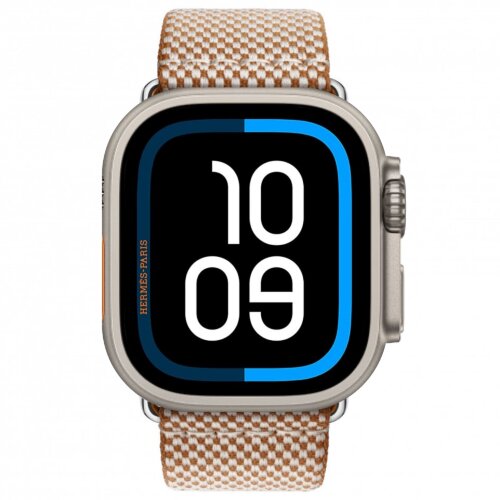Apple Watch Ultra 3 Hermes 49mm, клетчатый ремешок из плетеного нейлона золотой с белым
