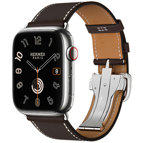 Apple Watch Hermes Series 9 45mm, тёмно-коричневый ремешок с раскладывающейся застежкой