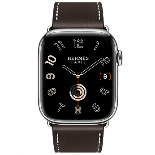 Apple Watch Hermes Series 9 45mm, тёмно-коричневый ремешок с раскладывающейся застежкой