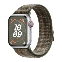 Apple Watch Series 9 45mm, Silver Aluminum Case with Nike Sport Loop - Sequoia/Orange