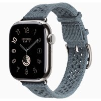 Apple Watch Hermes Series 12 42mm, ремешок из текстильного трикотажа сине-серый