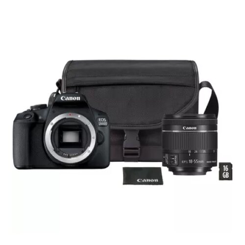Canon EOS 2000D Black + EF-S 18-55mm IS II Lens + Shoulder Bag + SD Card Kit