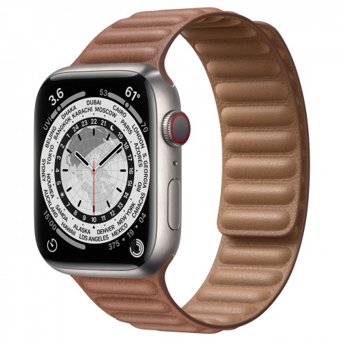 Apple Watch Series 7 45 мм Титановые, кожаный ремешок золотисто-коричневый