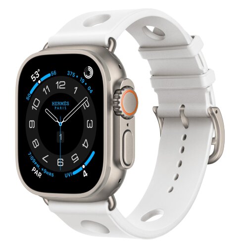 Apple Watch Ultra 3 Hermes 49mm, спортивный ремешок Scub’H Diving белого цвета