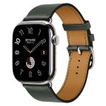 Apple Watch Hermes Series 11 46mm, классический кожаный темно-зеленый ремешок