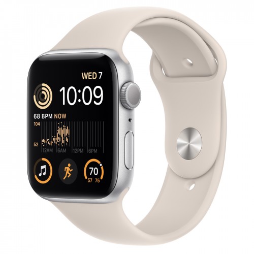 Apple Watch SE (2022) 44mm, Silver Aluminum Case with Sport Band - Starlight
