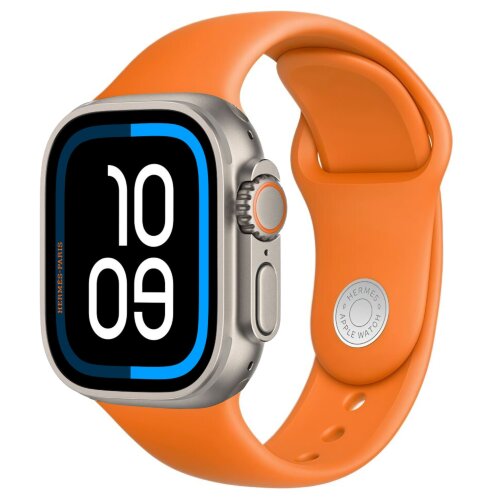 Apple Watch Ultra 3 Hermes 49mm, оранжевый силиконовый спортивный ремешок
