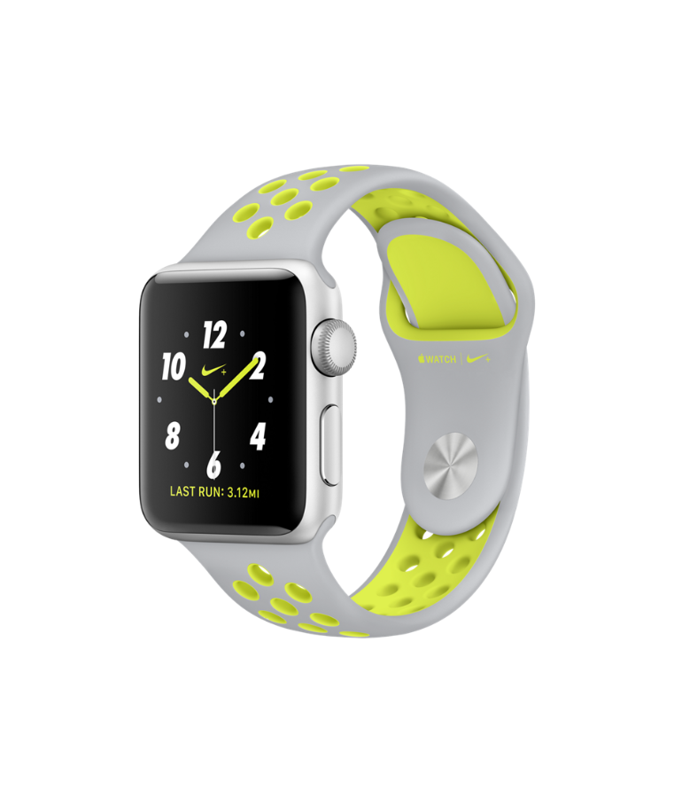 Apple Watch 2 Nike 38mm, серый салатовый ремешок, серебристый алюминий