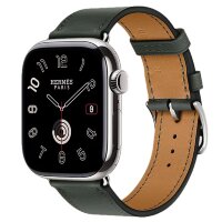 Apple Watch Hermes Series 12 42mm, классический кожаный темно-зеленый ремешок