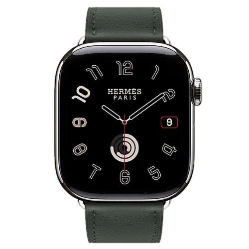Apple Watch Hermes Series 12 42mm, классический кожаный темно-зеленый ремешок