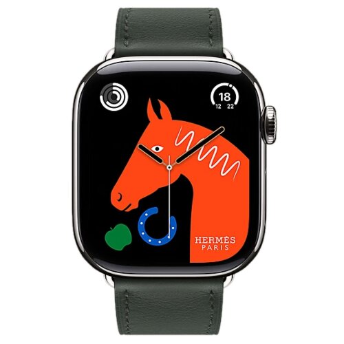 Apple Watch Hermes Series 12 42mm, классический кожаный темно-зеленый ремешок