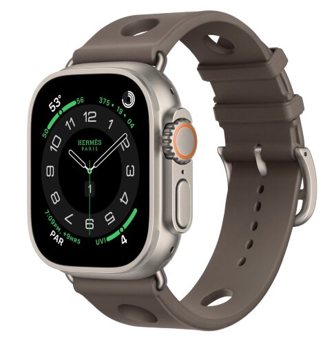 Apple Watch Ultra 3 Hermes 49mm, спортивный ремешок Scub’H Diving серого цвета