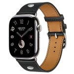 Apple Watch Hermes Series 11 46mm, классический кожаный черный ремешок с клепкой