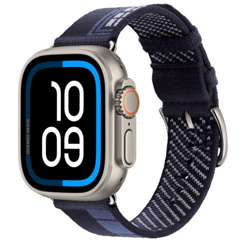 Apple Watch Ultra 3 Hermes 49mm, трикотажный ремешок синего цвета