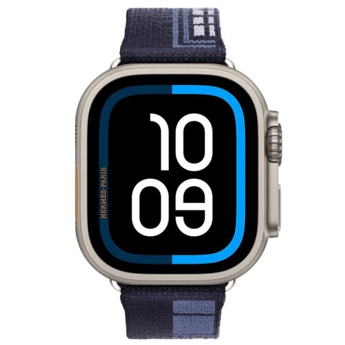 Apple Watch Ultra 3 Hermes 49mm, трикотажный ремешок синего цвета