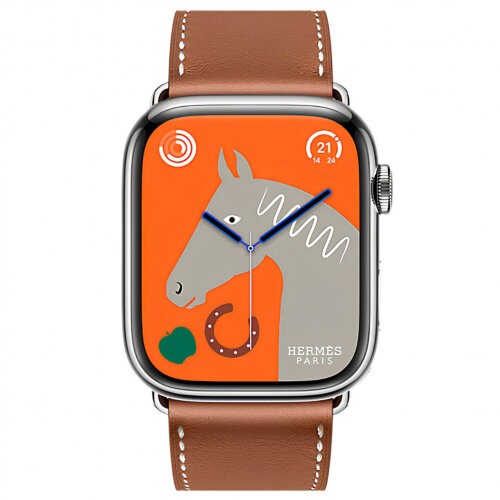 Apple Watch Hermes Series 9 45mm, классический кожаный ремешок коричневого цвета