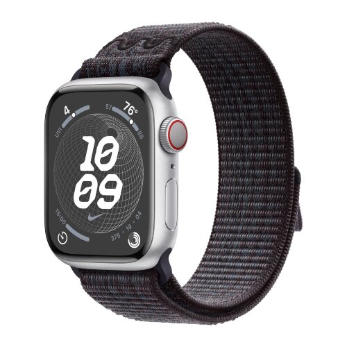 Apple Watch Series 9 45mm, Silver Aluminum Case with Nike Sport Loop - Black/Blue