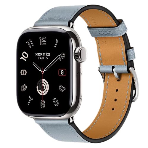 Apple Watch Hermes Series 12 42mm, классический кожаный светло-голубой ремешок