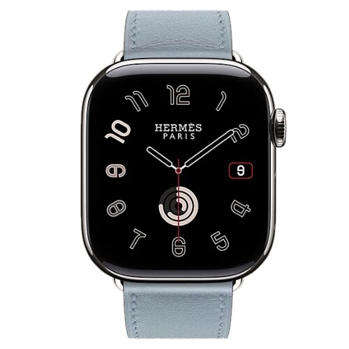 Apple Watch Hermes Series 12 42mm, классический кожаный светло-голубой ремешок
