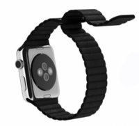 Ремешок кожаный для Apple Watch 38мм Рифленый (Черный)
