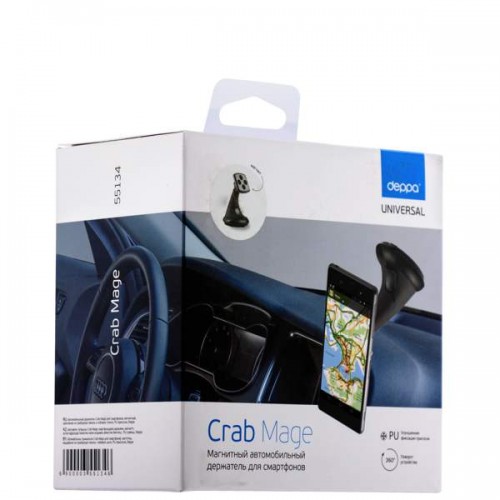 Универсальный магнитный автомобильный держатель Deppa Crab c присоской, Черный