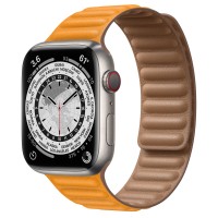 Apple Watch Series 7 45 мм Титановые, кожаный ремешок «Золотой апельсин»