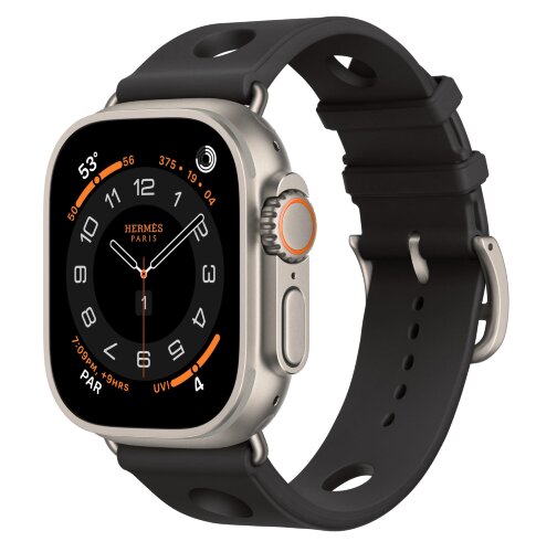 Apple Watch Ultra 3 Hermes 49mm, спортивный ремешок Scub’H Diving черного цвета