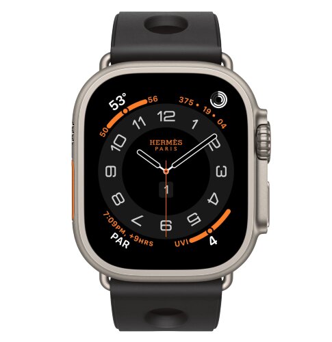 Apple Watch Ultra 3 Hermes 49mm, спортивный ремешок Scub’H Diving черного цвета
