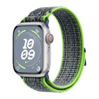 Apple Watch Series 9 45mm, Silver Aluminum Case with Nike Sport Loop - Bright Green/Blue